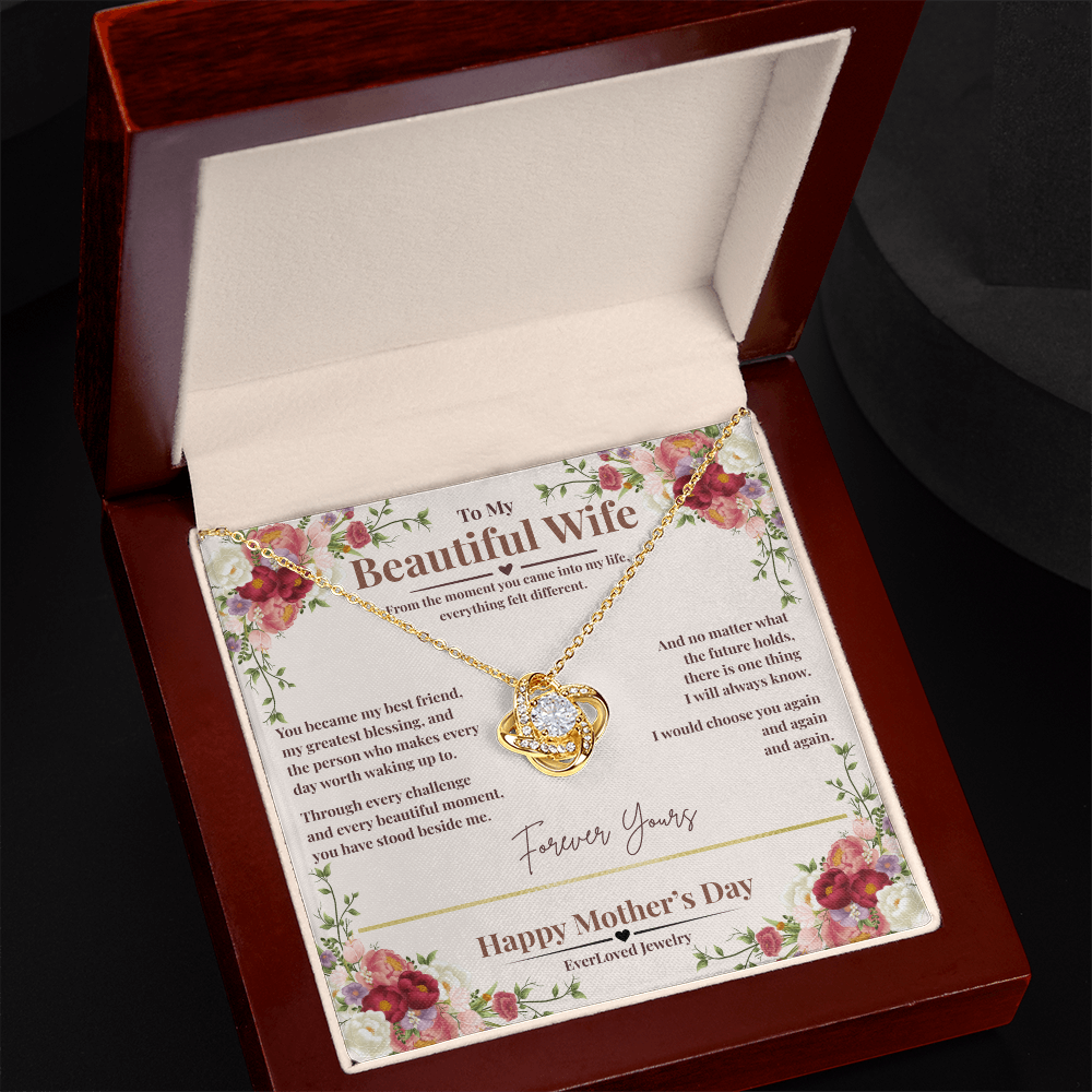 To My Beautiful Wife – Forever Yours Love Knot Necklace