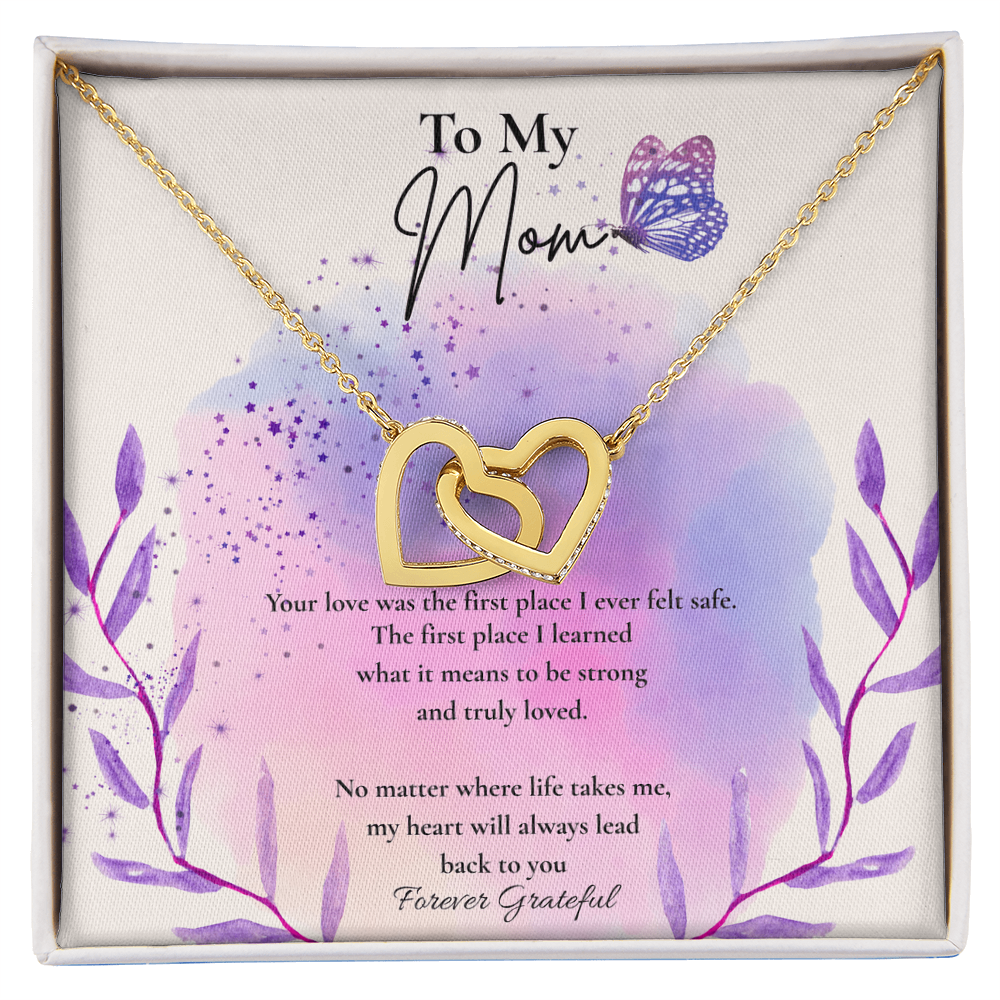 To My Mom – Forever Grateful Interlocking Hearts Necklace