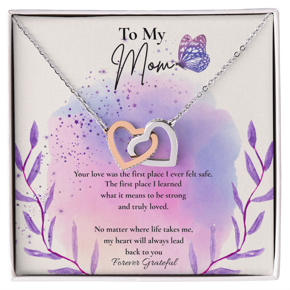 To My Mom – Forever Grateful Interlocking Hearts Necklace