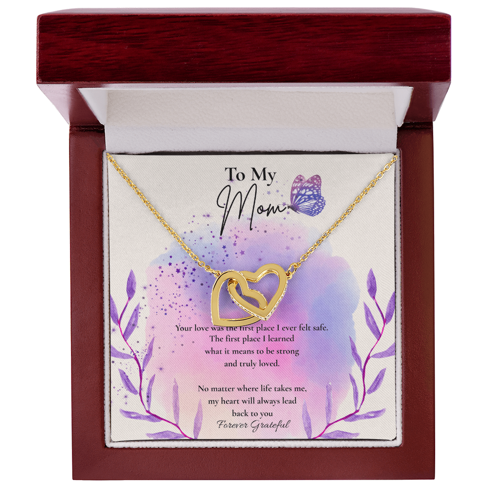 To My Mom – Forever Grateful Interlocking Hearts Necklace