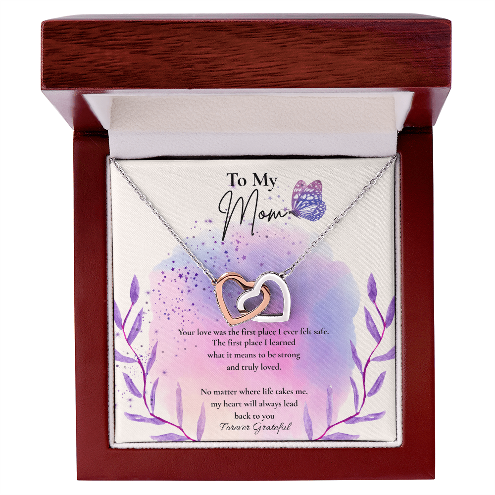 To My Mom – Forever Grateful Interlocking Hearts Necklace