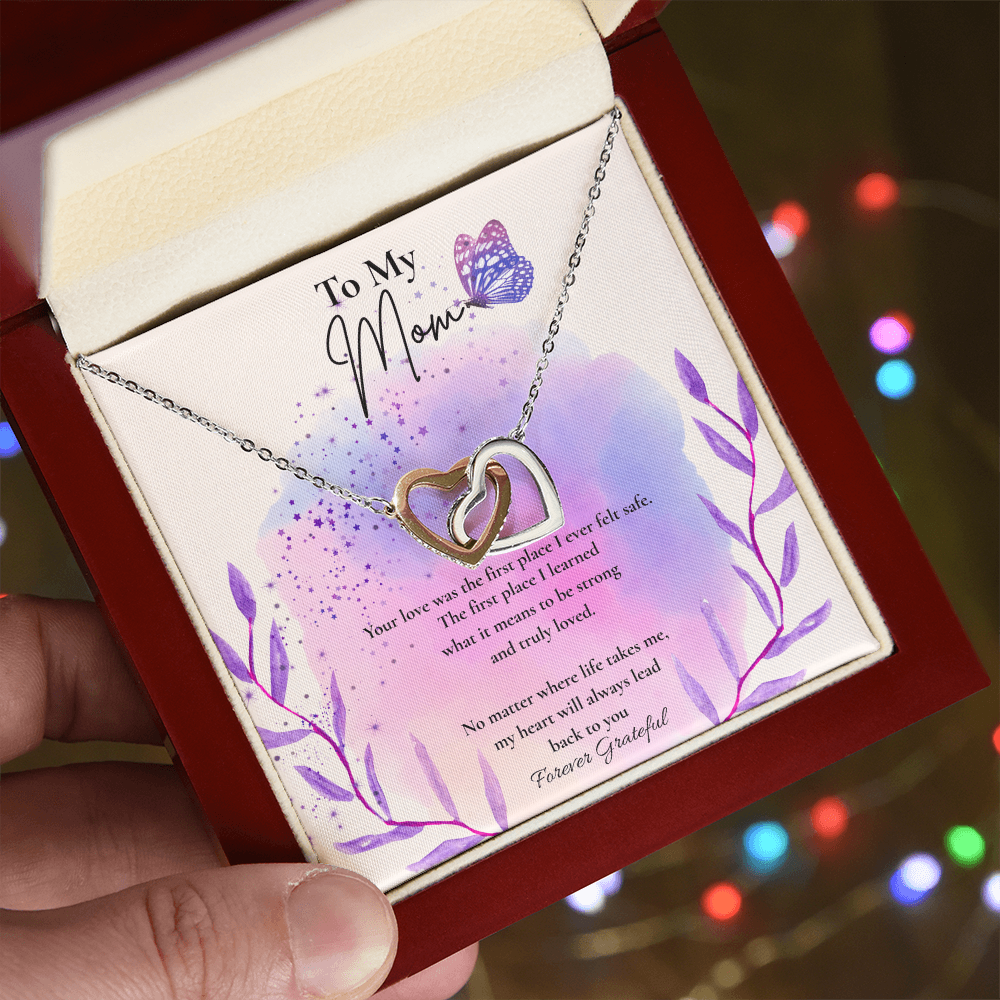To My Mom – Forever Grateful Interlocking Hearts Necklace