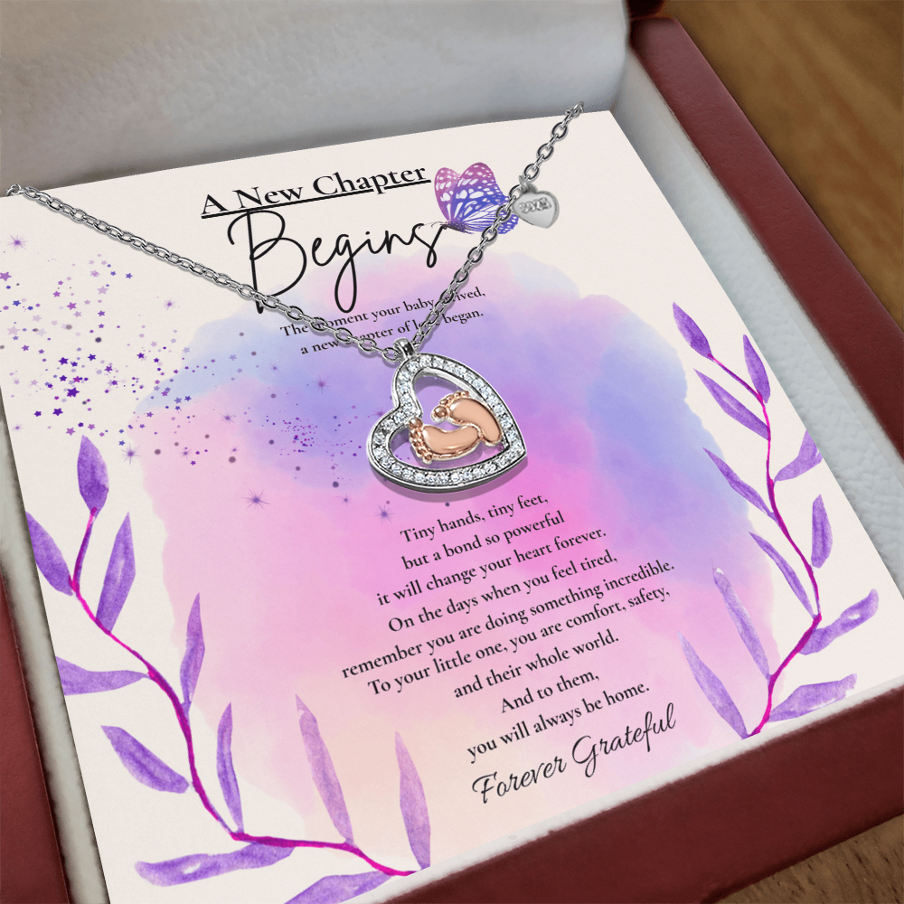 A New Chapter Begins – Baby Feet Heart Necklace for New Moms